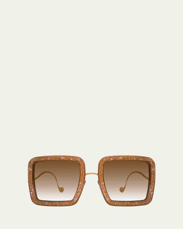 Beaming Sky Crystal & Stainless Steel Square Sunglasses