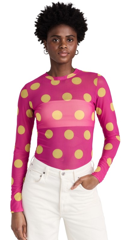 BruceGlen Pink Dot Mesh Long Sleeve Tee Pink Dot