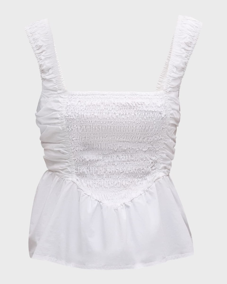 Smocked Cotton-Poplin Blouse