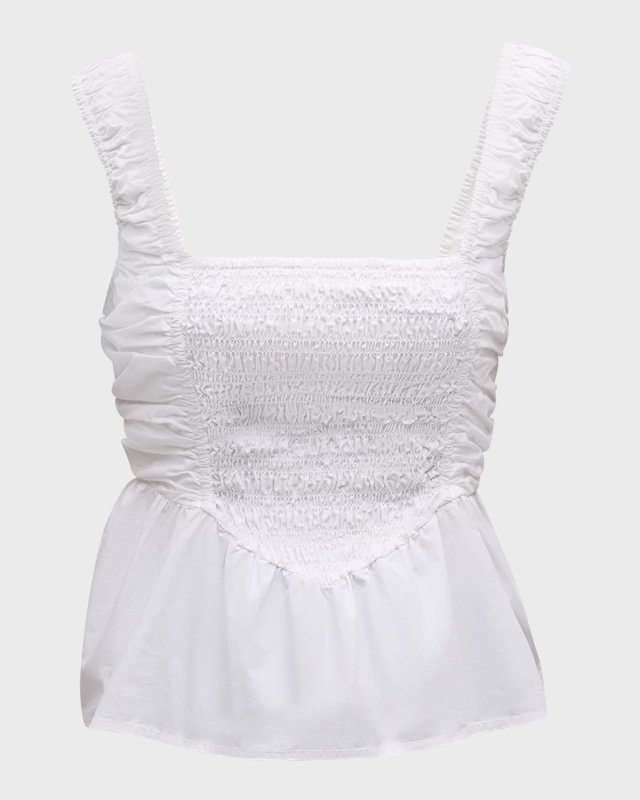 Smocked Cotton-Poplin Blouse