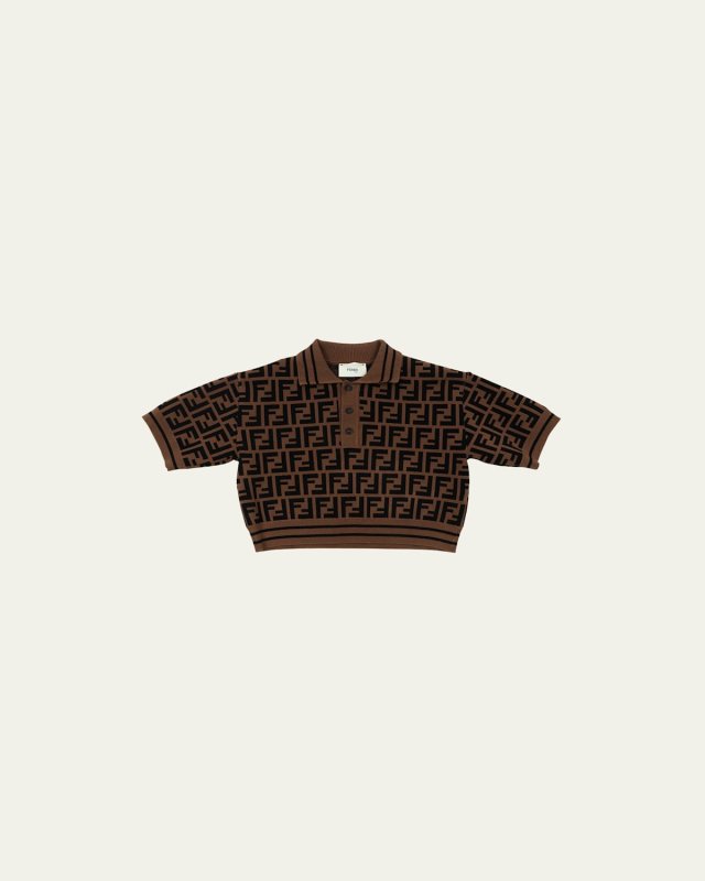 Girl's Monogram-Print Polo Shirt, Size 8-14