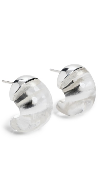 Annika Inez Large Crystal Quartz Hoops Silver/Clear Quart