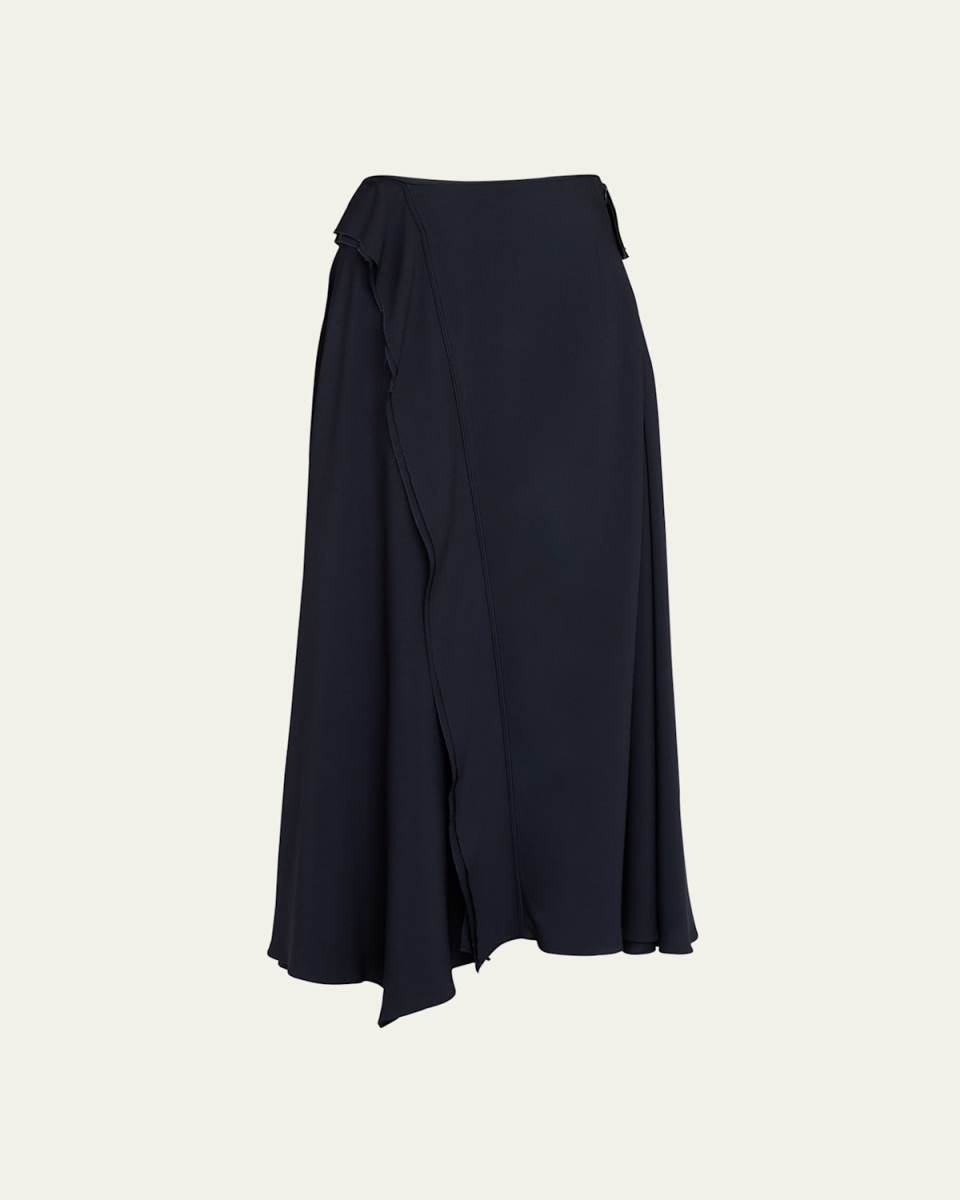 Violette Draped-Ruffle Midi Skirt