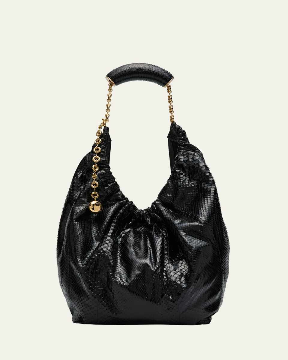 Squeeze Medium Shiny Snakeskin Hobo Bag
