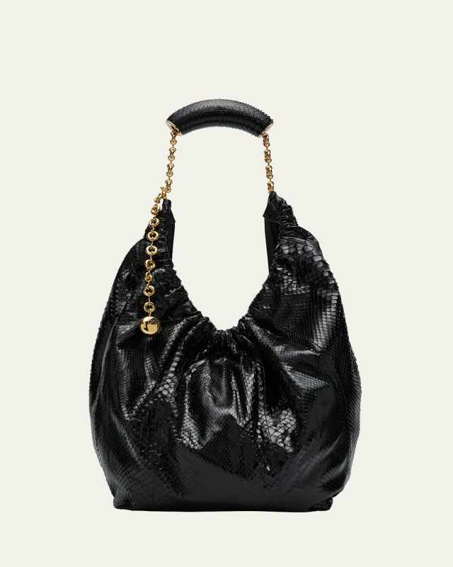 Squeeze Medium Shiny Snakeskin Hobo Bag