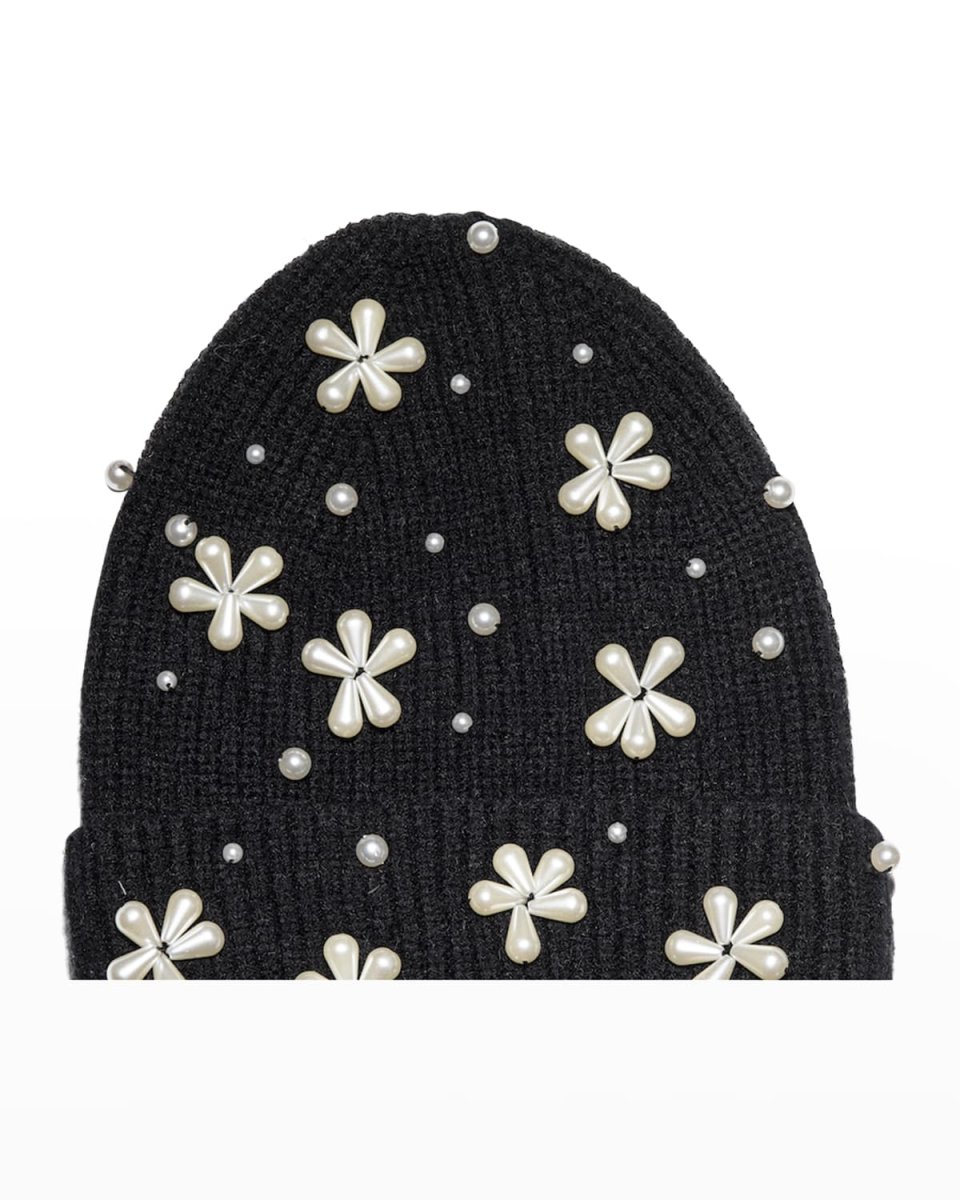 Pearly Snowflake Rib Knit Beanie
