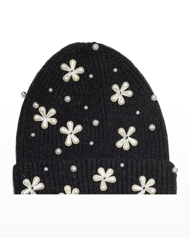 Pearly Snowflake Rib Knit Beanie