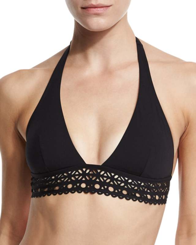 Ajourage Couture Laser- Cut Triangle Solid Swim Top