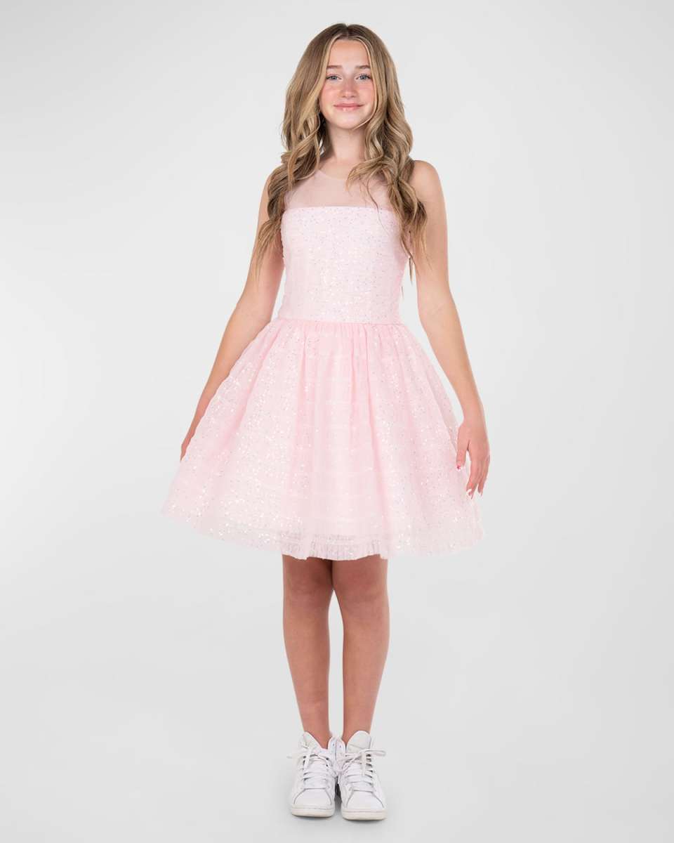 Girl's Valentina Glittery Tulle Dress, Size 7-16
