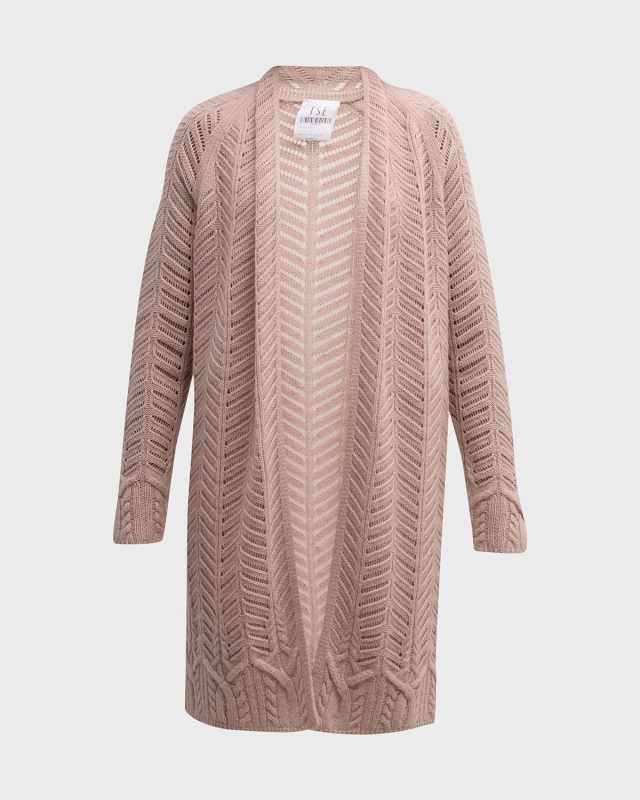 Cashmere Mixed-Stitch Open-Front Cardigan