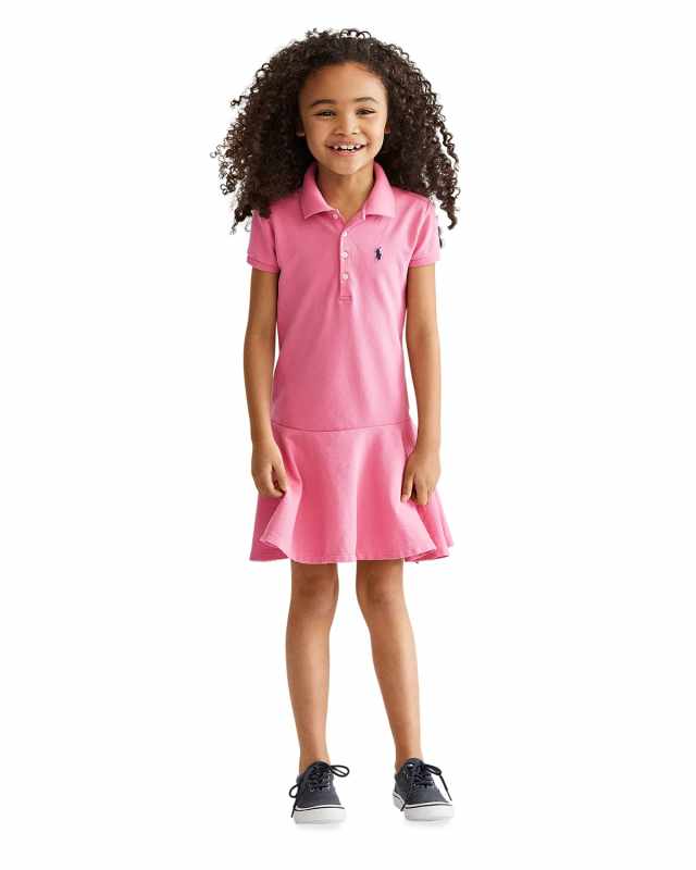 Girl's Stretch Cotton Mesh Polo Dress, Size 2-