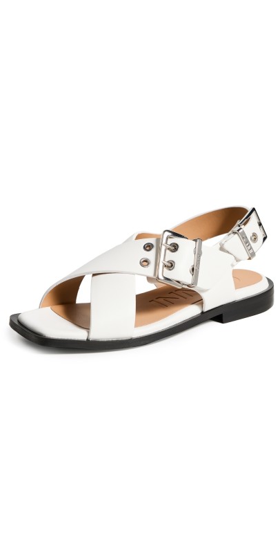 GANNI Buckle Cross Strap Sandals Egret