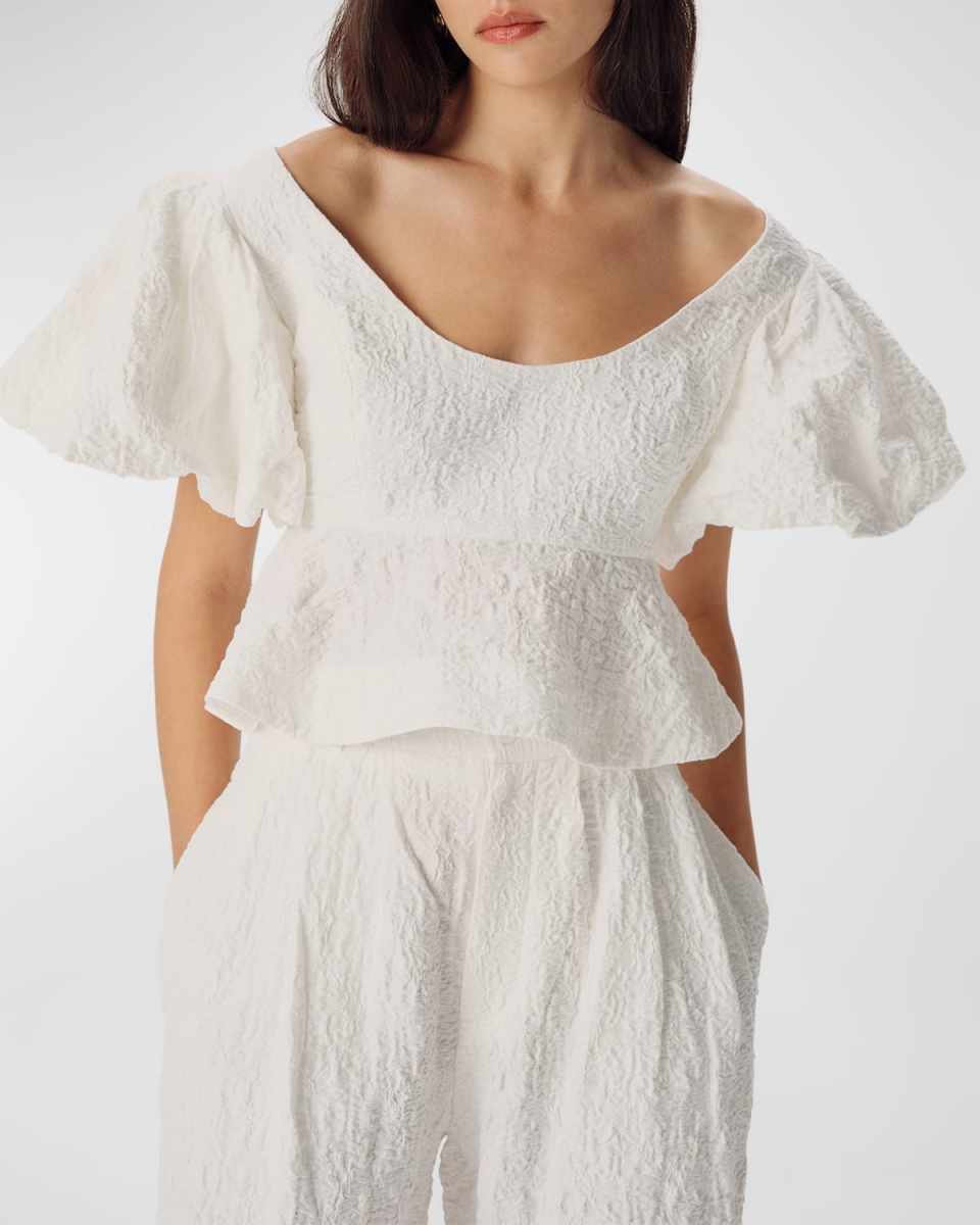 Jorden Ruffled Textured Cotton Top