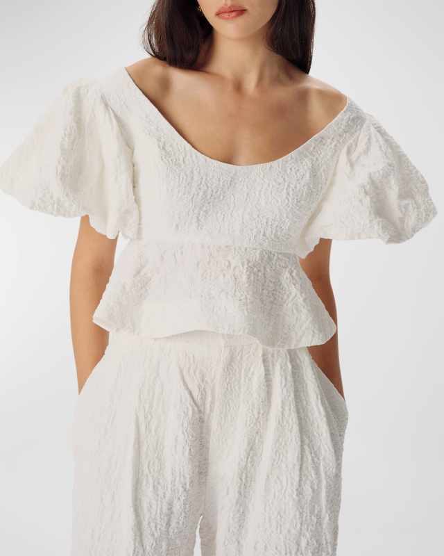 Jorden Ruffled Textured Cotton Top