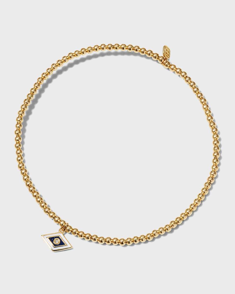 2mm Gold Bead Bracelet with Enamel Groovy Evil Eye Charm