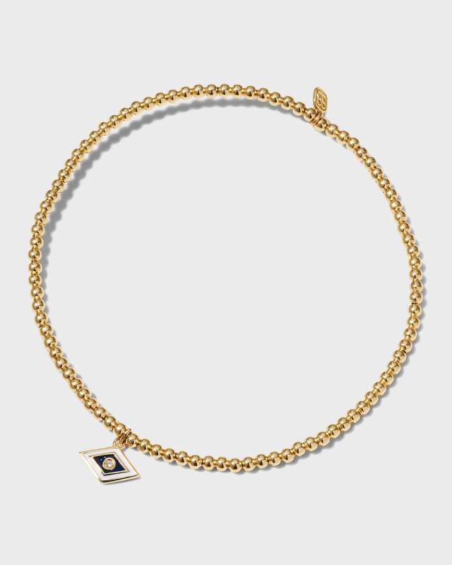 2mm Gold Bead Bracelet with Enamel Groovy Evil Eye Charm