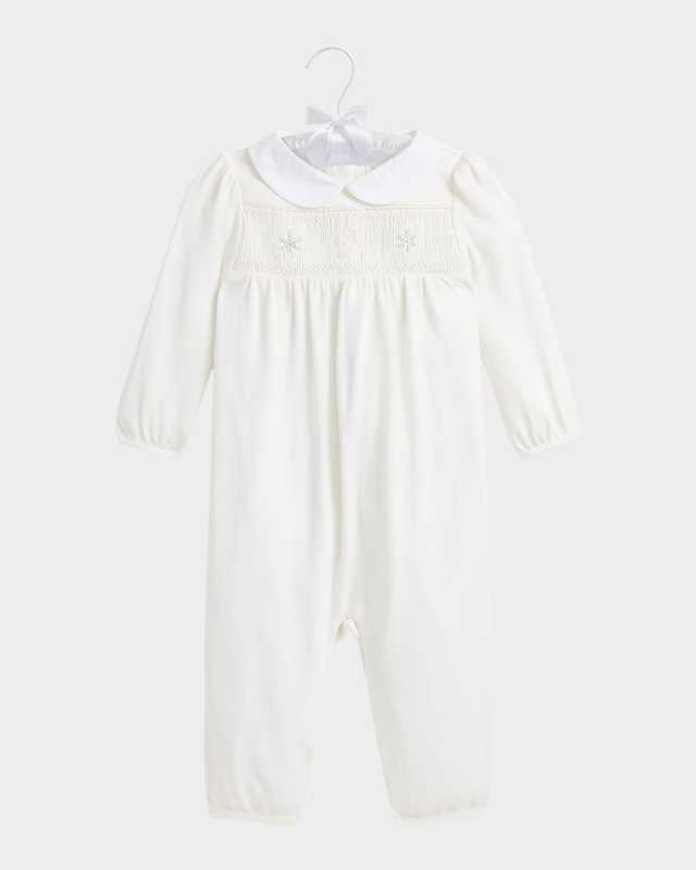 Girl's Smocked Snowflake Embroidered Coverall, Size 3M-12
