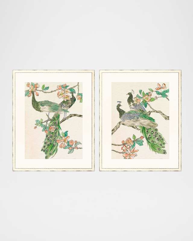 "Emerald Peacock I" Framed Giclees by Melissa Wang, Set of 2