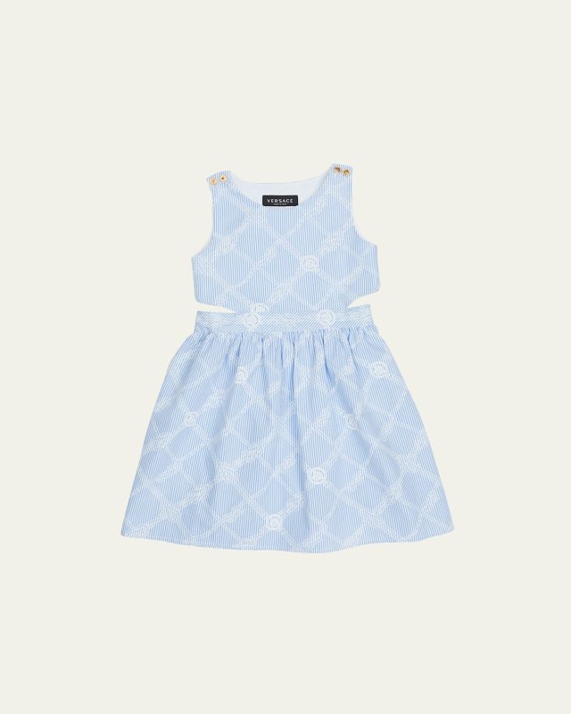 Girl's Pop Stripe Rope Check Dress, Size 8-14