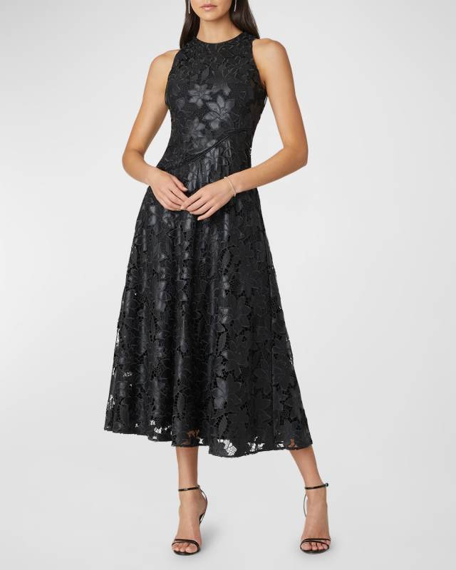 Cutwork Vegan Leather Midi Dress