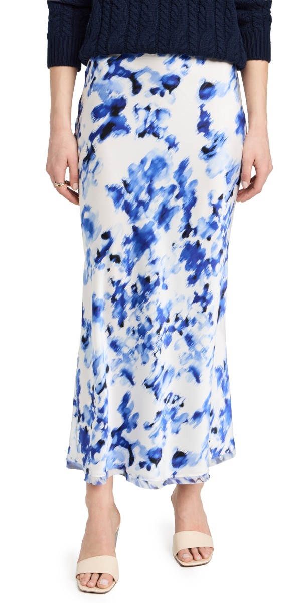 Laigne Pull On Bias Slip Skirt White/Navy