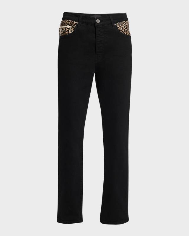 Leopard Pocket Straight-Leg Jeans