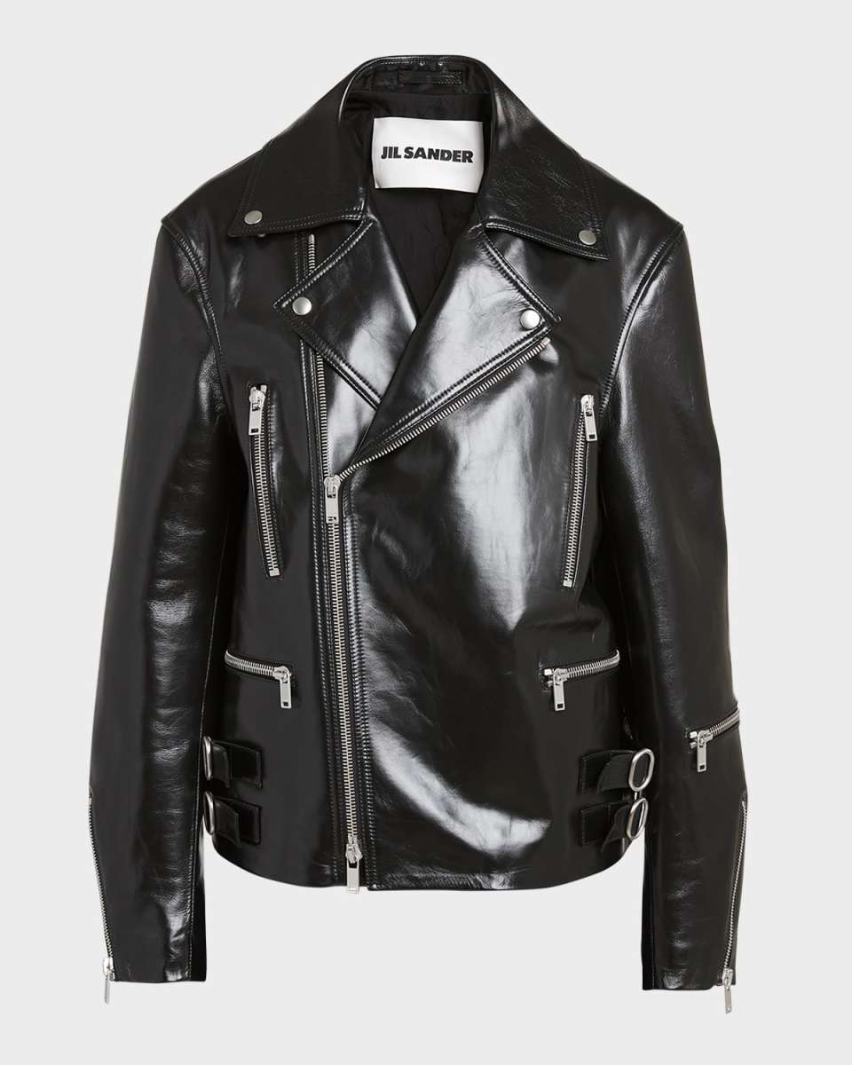 Shiny Calf Leather Biker Jacket