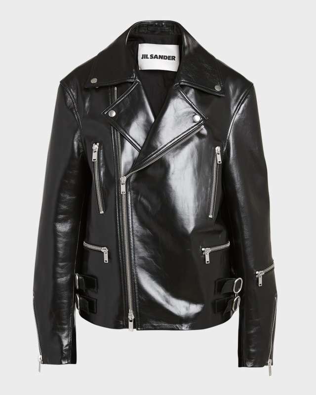 Shiny Calf Leather Biker Jacket