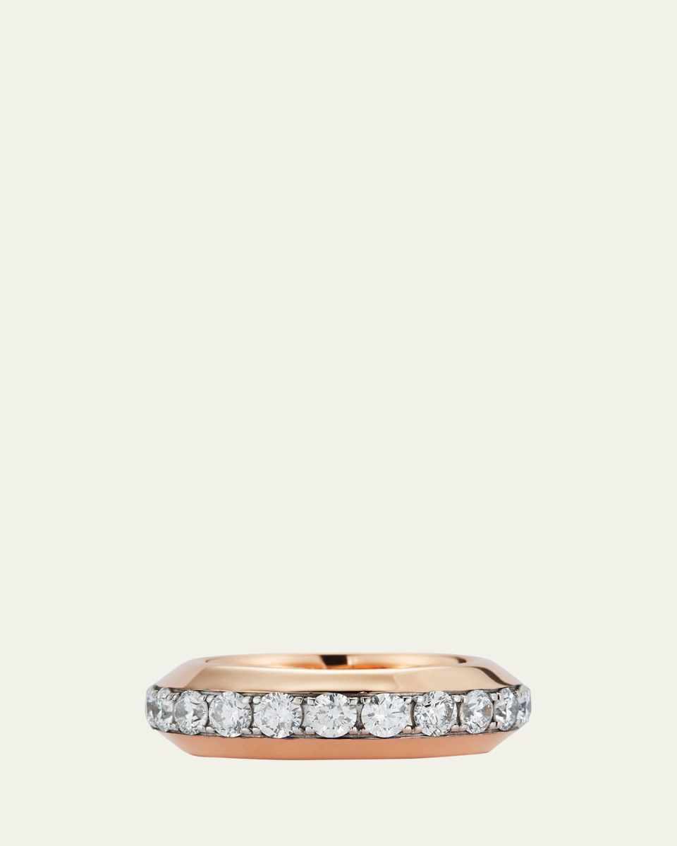 18K Rose Gold and White Diamond Angled Band Ring, 7mm, Size