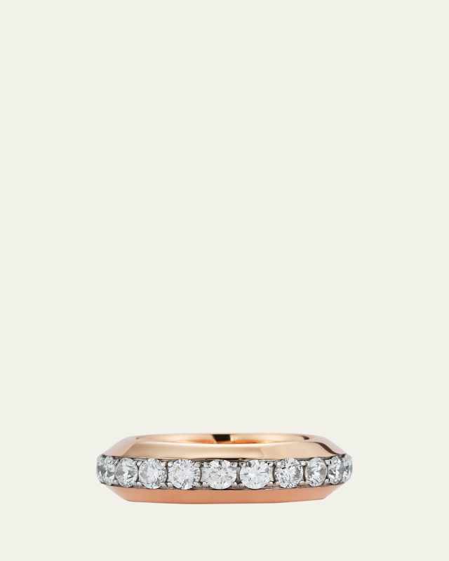 18K Rose Gold and White Diamond Angled Band Ring, 7mm, Size