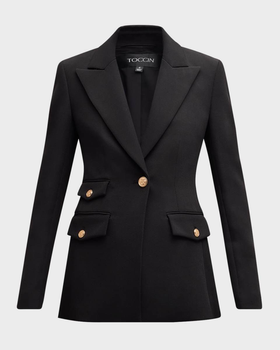 Genevieve Peak-Lapel Single-Button Blazer