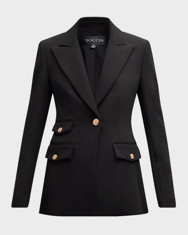 Genevieve Peak-Lapel Single-Button Blazer