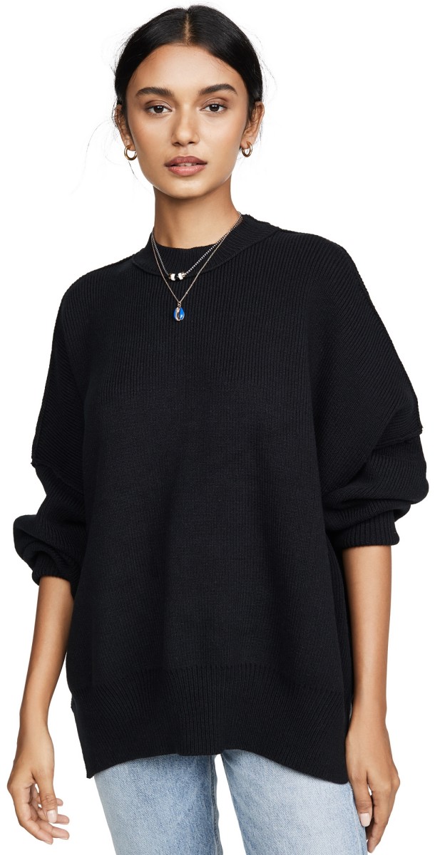 Free People Easy Street Tunic Sweater Black