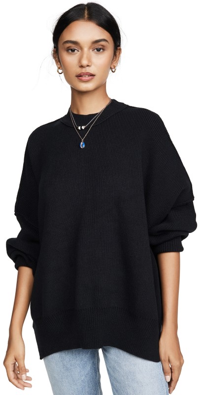 Free People Easy Street Tunic Sweater Black