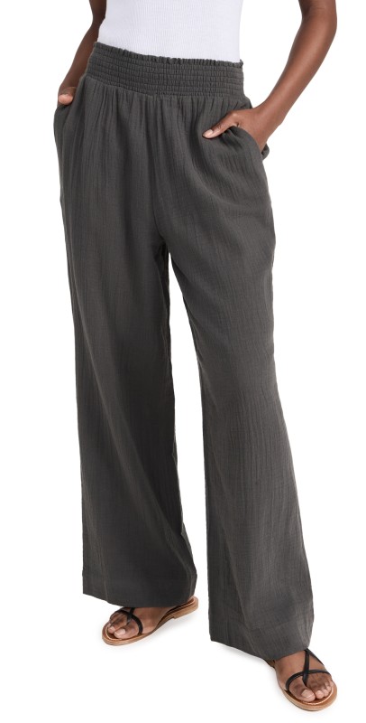 Faherty Dream Cotton Gauze Wide Leg Pants Washed Black