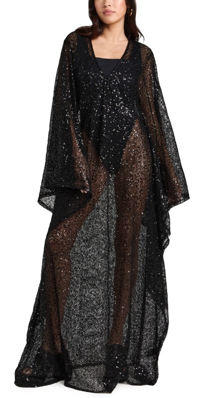 Good American Sequins Crochet Caftan Black001