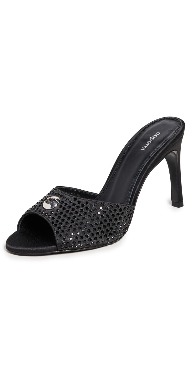 Coperni Crystal Embellished Logo Mules Black/Black