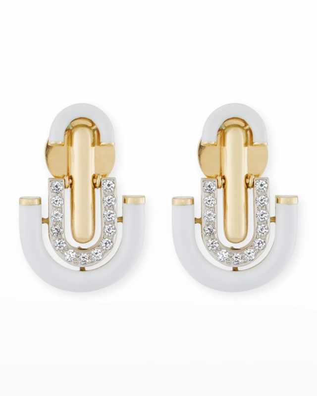 White Enamel & Diamond Unity Earrings