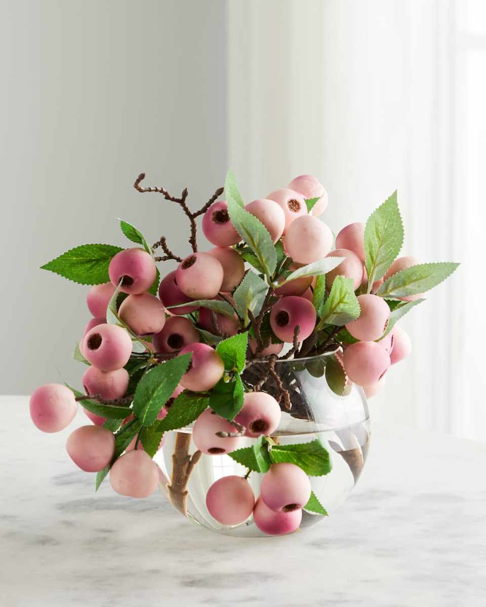 Balausta Berries 8" Faux Floral Arrangement in Glass Bowl