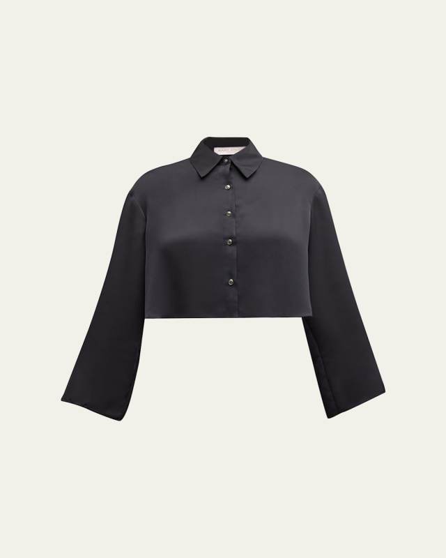 Skyla Satin Button-Front Crop Top