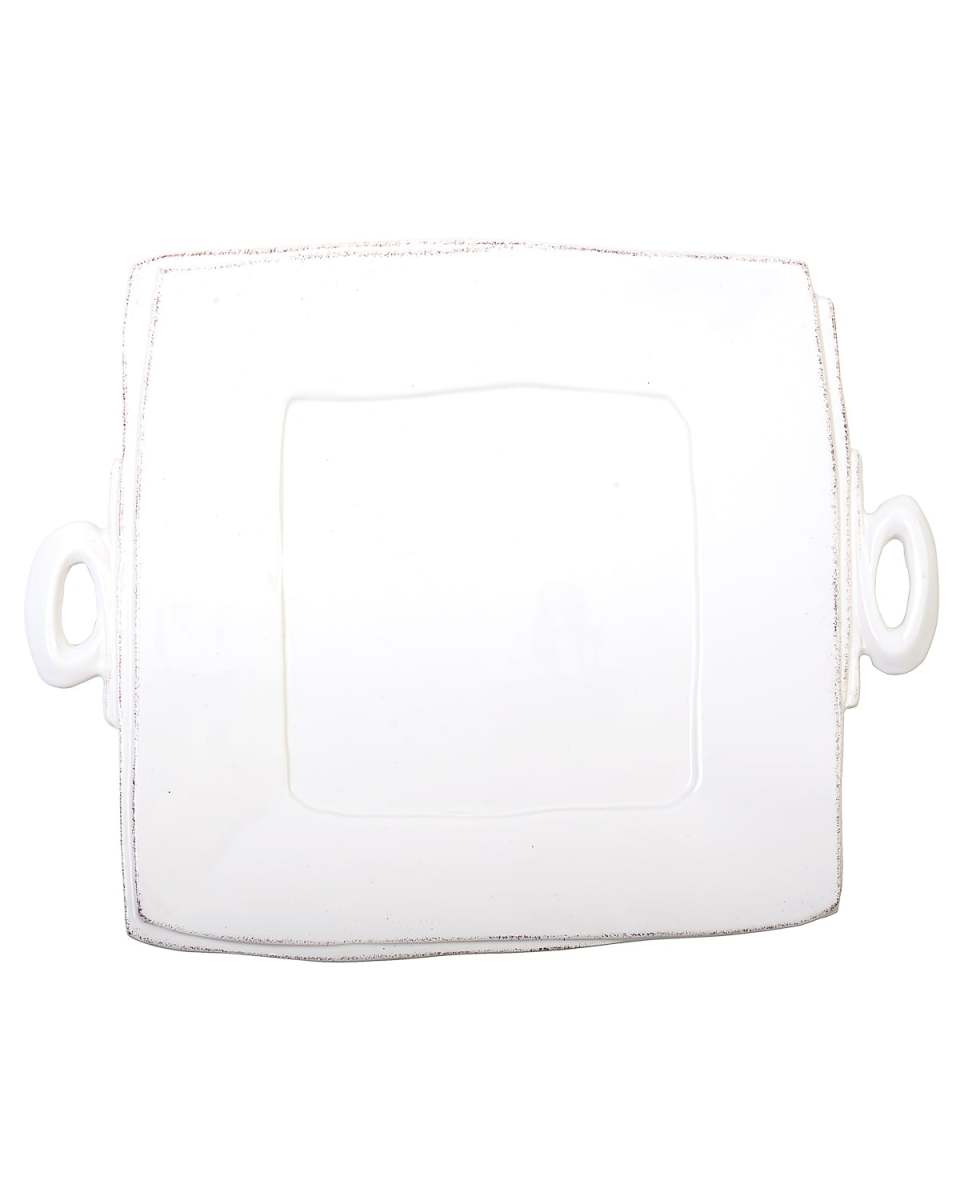 Lastra Square Handled Platter, White