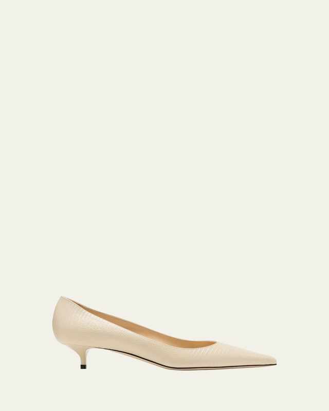 Amelia Embossed Leather Kitten-Heel Pumps