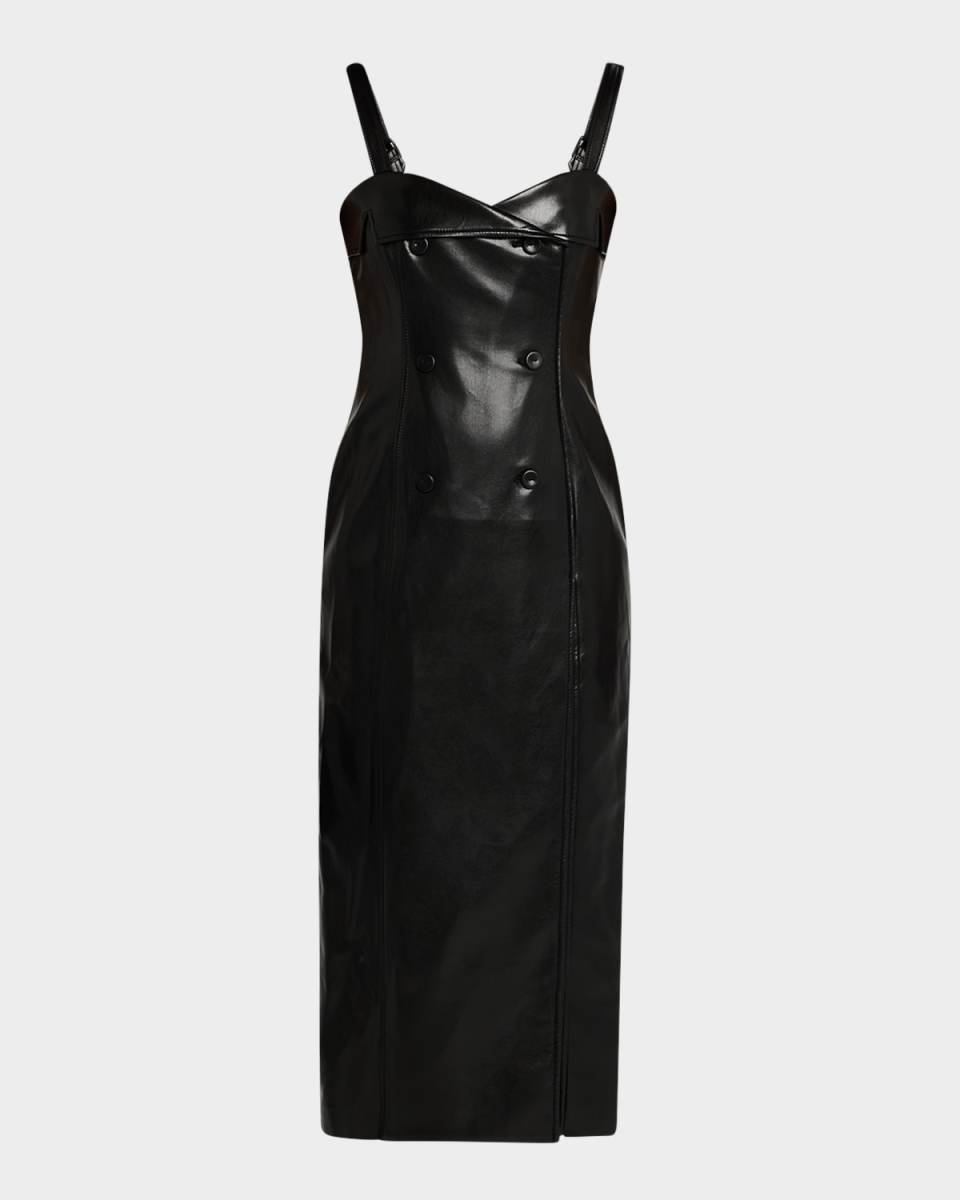 Tessa Double-Breasted Faux-Leather Midi Dress