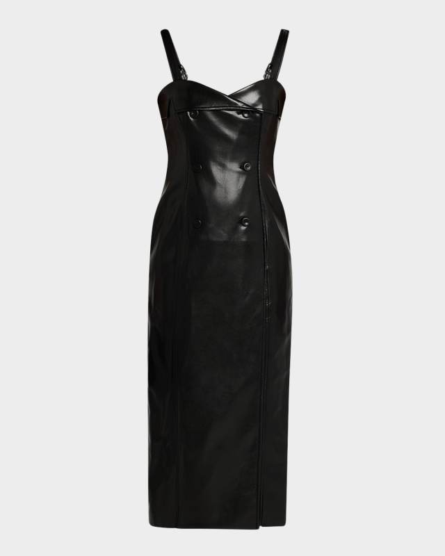 Tessa Double-Breasted Faux-Leather Midi Dress