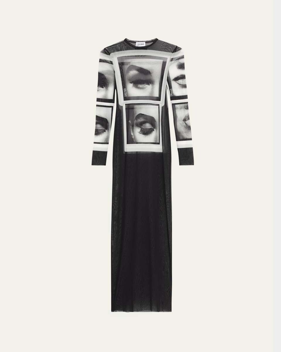 Eyes and Lips Printed Mesh Maxi Dress