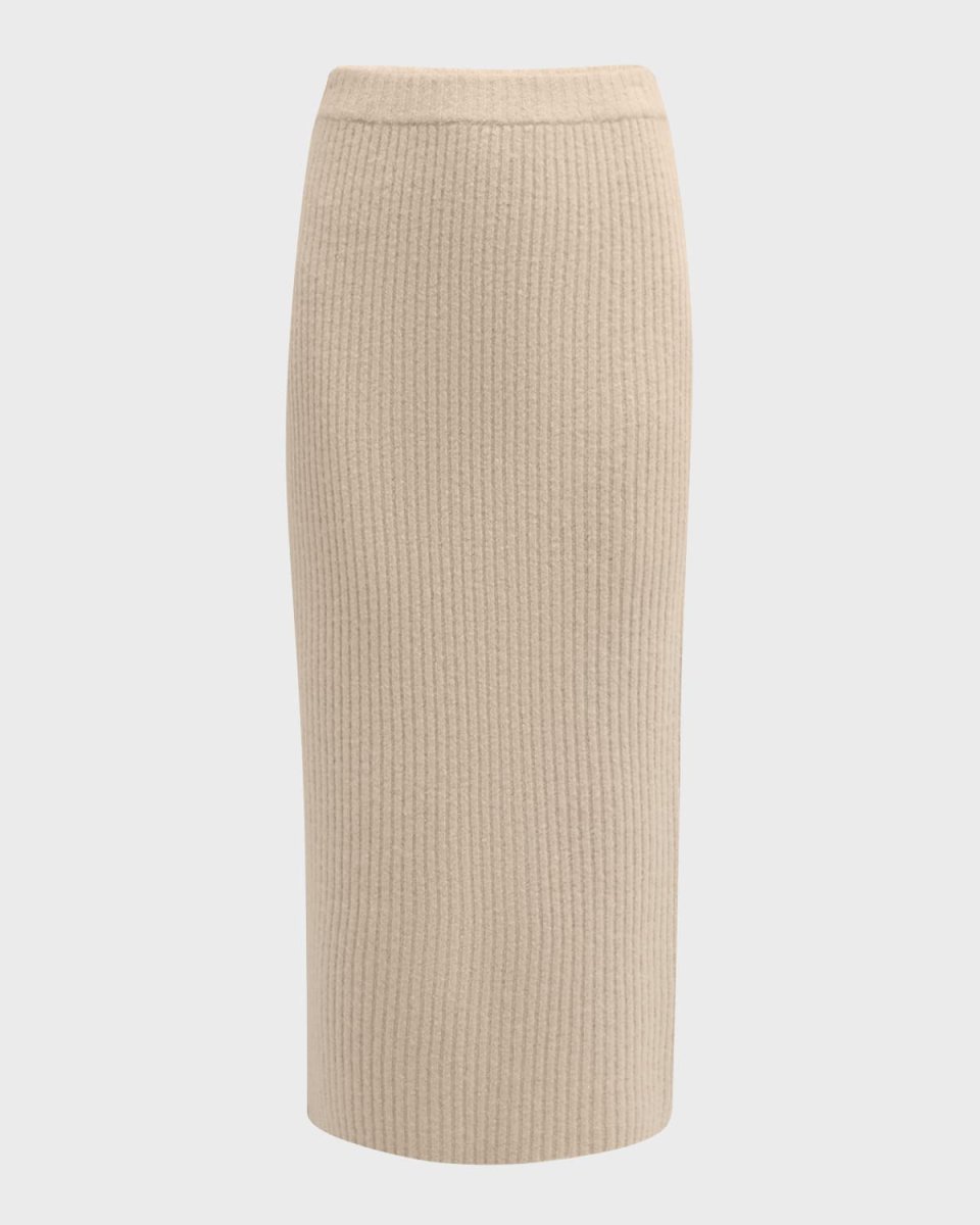 Wool-Cashmere Rib Maxi Pencil Skirt