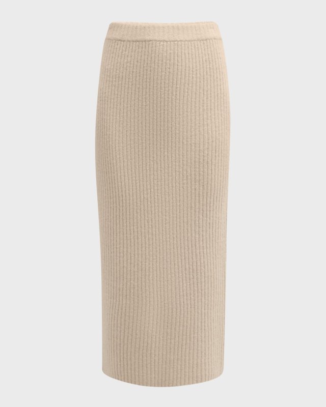 Wool-Cashmere Rib Maxi Pencil Skirt