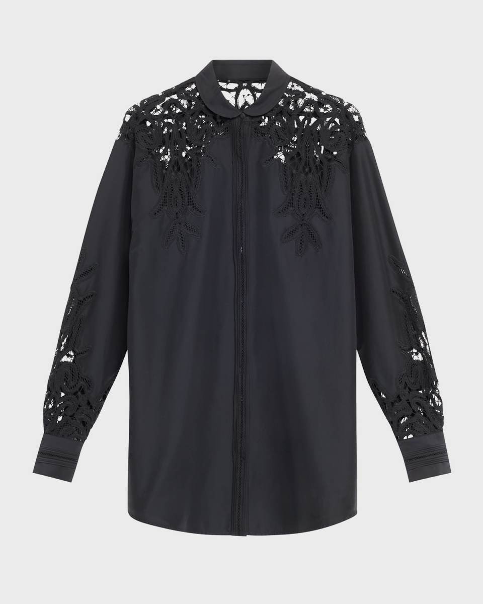 Harden Openwork Embroidery Cotton and Silk Tunic Shirt