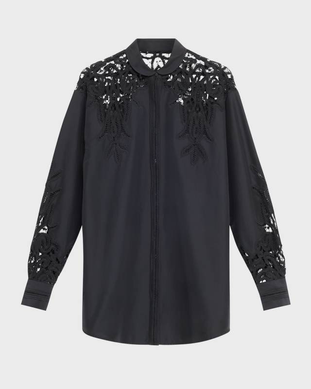 Harden Openwork Embroidery Cotton and Silk Tunic Shirt