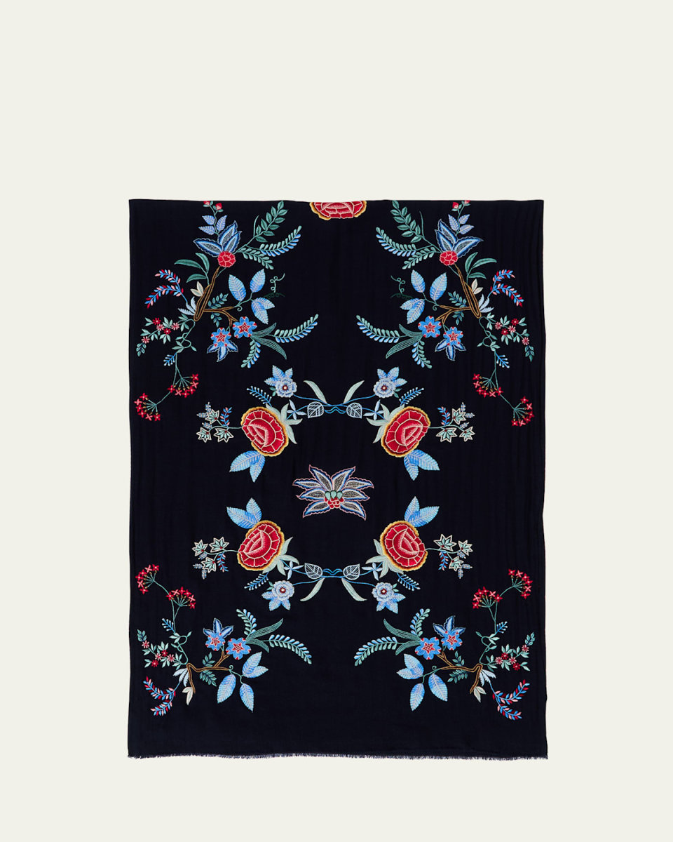 Embroidered Floral Cashmere & Silk Scarf